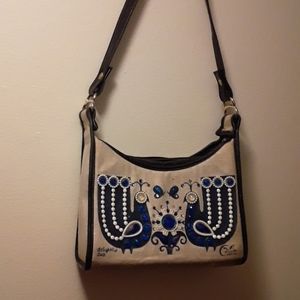 Navy blue and off white Collins purse